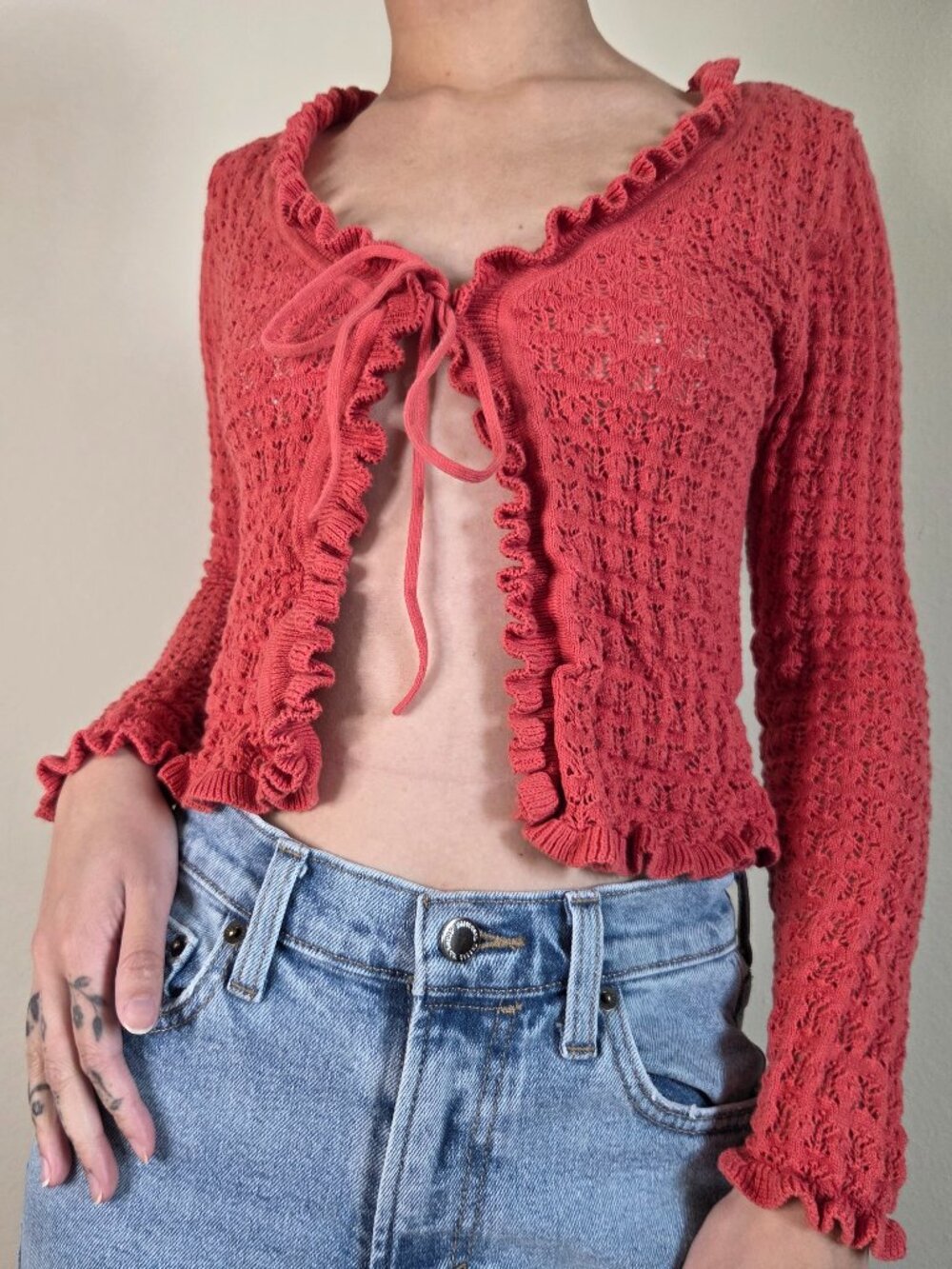 Old Navy Coral Cotton Tie-Front Cropped Cardigan - XS
